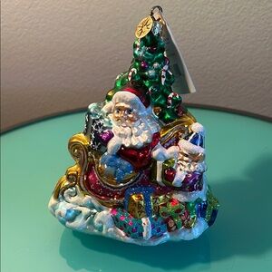 Christopher Radko Santa Sleigh Ornament - Red, Green, Gold